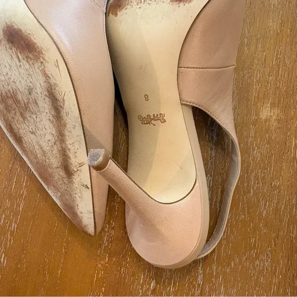 Coach ALLIE Beige Nude Leather Slingback Pump Stiletto Logo On Toe Luxury - Picture 10 of 14
